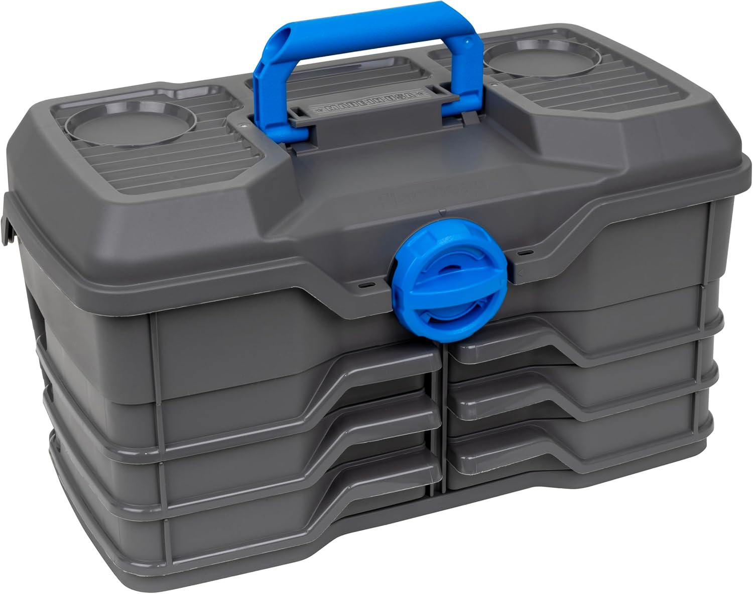 Flambeau Outdoors Next Gen 6/0 Large Fishing Tackle Box – 6 Pivot Trays, 32 Compartments, Includes 25-piece Tackle Kit, Fishing Tackle and Gear Storage, Fishing Lure Organizer, Dark Gray