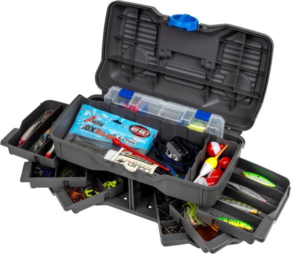 Flambeau Outdoors Next Gen 6/0 Large Fishing Tackle Box - 6 Pivot Trays, 32 Compartments, Includes 25-piece Tackle Kit, Fishing Tackle and Gear Storage, Fishing Lure Organizer, Dark Gray - Image 7