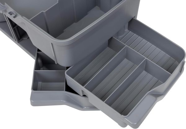 Flambeau Outdoors Next Gen 6/0 Large Fishing Tackle Box - 6 Pivot Trays, 32 Compartments, Includes 25-piece Tackle Kit, Fishing Tackle and Gear Storage, Fishing Lure Organizer, Dark Gray - Image 10