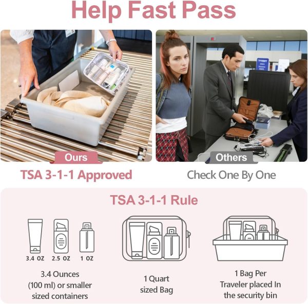 Clear Toiletry Bag, 3 Pack TSA Approved Toiletry Bag Quart Size Bag, Travel Makeup Cosmetic Bag for Women Men, Carry on Airport Airline Compliant Bag, White (for age 12 or above) - Image 2
