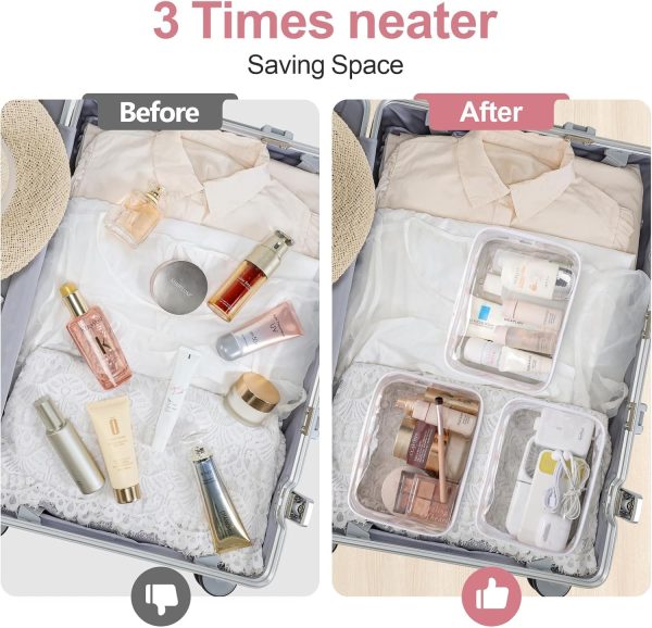 Clear Toiletry Bag, 3 Pack TSA Approved Toiletry Bag Quart Size Bag, Travel Makeup Cosmetic Bag for Women Men, Carry on Airport Airline Compliant Bag, White (for age 12 or above) - Image 4