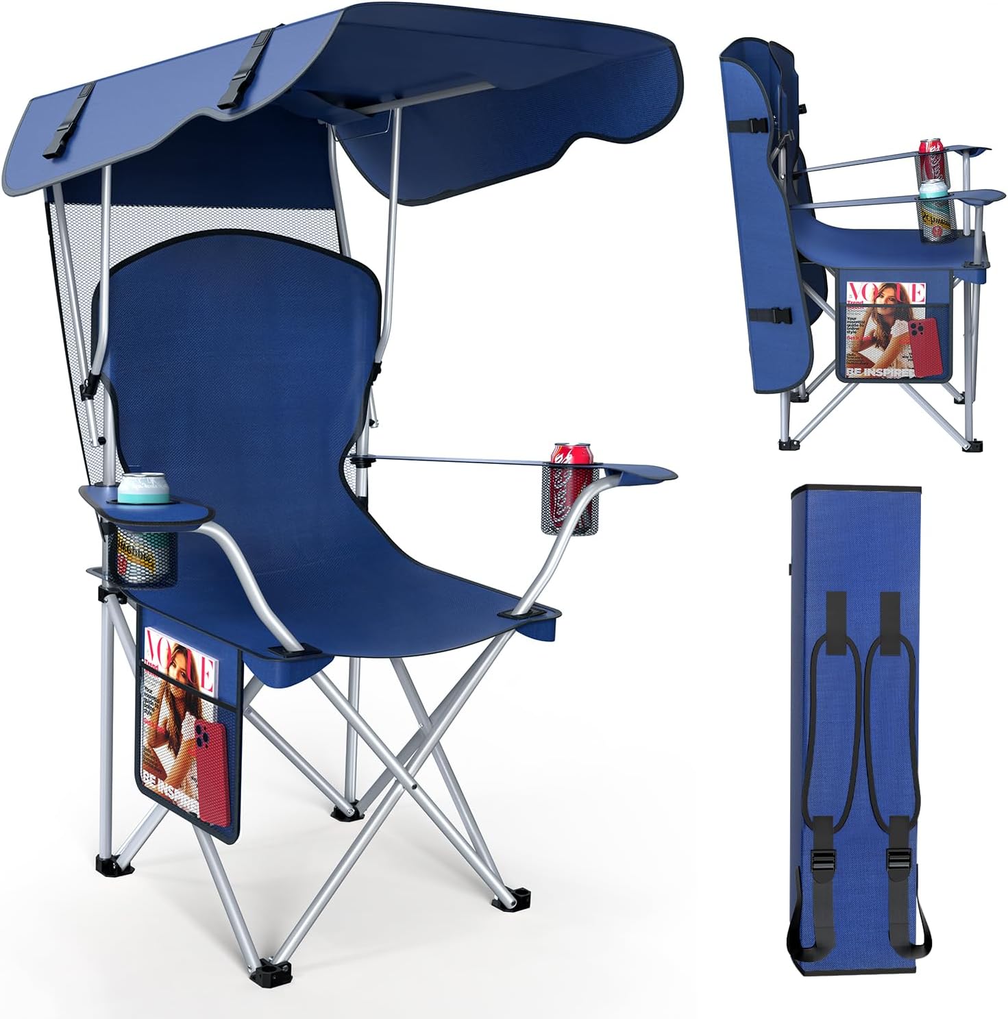 Portable Camping Chair with Canopy – Folding Chair with Canopy, Durable 600D Oxford Canopy Chair for Camping, Beach, Picnics, Fishing & Sports