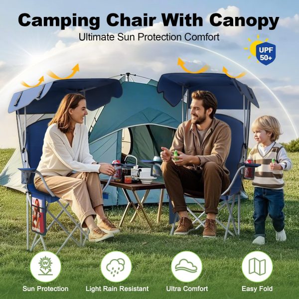 Portable Camping Chair with Canopy - Folding Chair with Canopy, Durable 600D Oxford Canopy Chair for Camping, Beach, Picnics, Fishing & Sports - Image 2