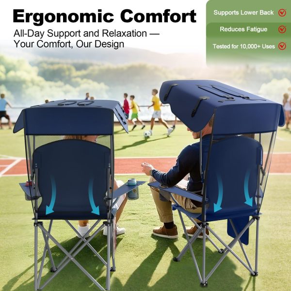 Portable Camping Chair with Canopy - Folding Chair with Canopy, Durable 600D Oxford Canopy Chair for Camping, Beach, Picnics, Fishing & Sports - Image 4