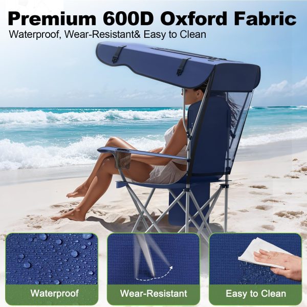 Portable Camping Chair with Canopy - Folding Chair with Canopy, Durable 600D Oxford Canopy Chair for Camping, Beach, Picnics, Fishing & Sports - Image 5