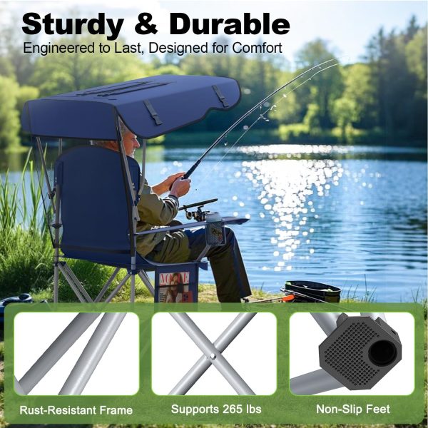 Portable Camping Chair with Canopy - Folding Chair with Canopy, Durable 600D Oxford Canopy Chair for Camping, Beach, Picnics, Fishing & Sports - Image 6
