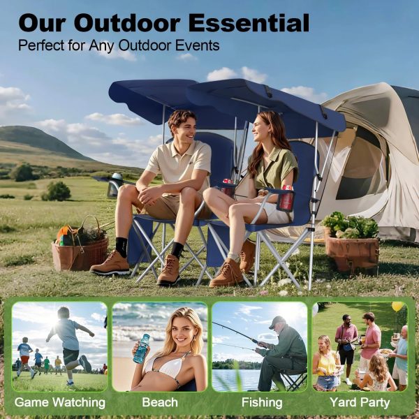Portable Camping Chair with Canopy - Folding Chair with Canopy, Durable 600D Oxford Canopy Chair for Camping, Beach, Picnics, Fishing & Sports - Image 8