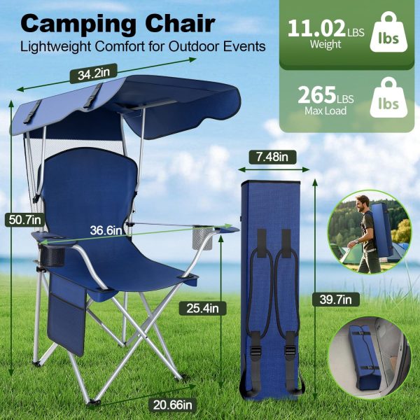 Portable Camping Chair with Canopy - Folding Chair with Canopy, Durable 600D Oxford Canopy Chair for Camping, Beach, Picnics, Fishing & Sports - Image 9